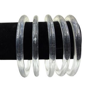 VTG Style Set of 5 Clear Transparent Plastic Acrylic Bangle Bracelets Fashion 8"